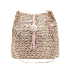 Load image into Gallery viewer, Straw Pink Tassel Hand Bags