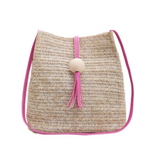 Load image into Gallery viewer, Straw Pink Tassel Hand Bags